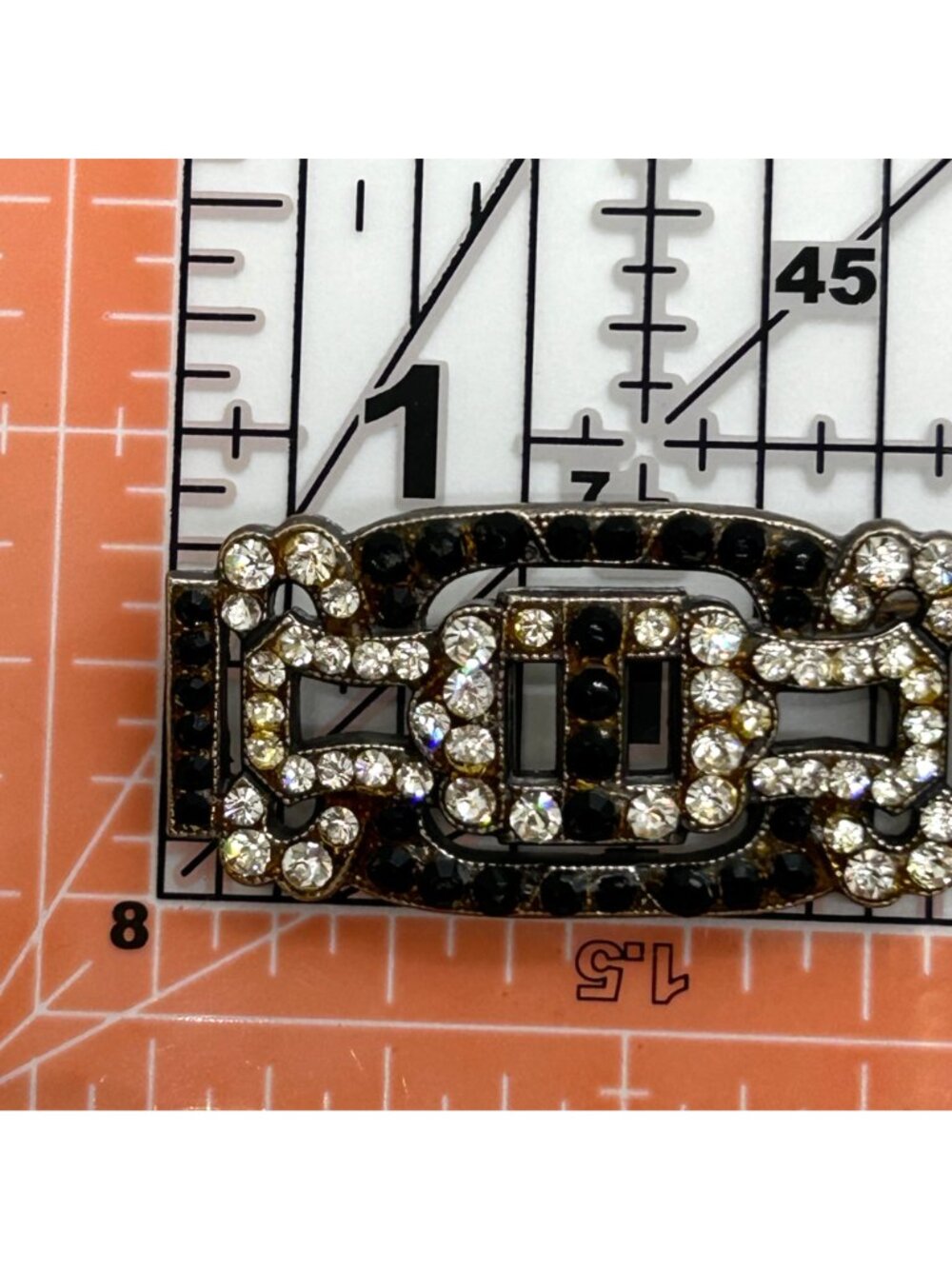 Vintage Art Deco Style Rhinestone Brooch Silver Tone GeometricTrombone Clasp - Picture 13 of 13